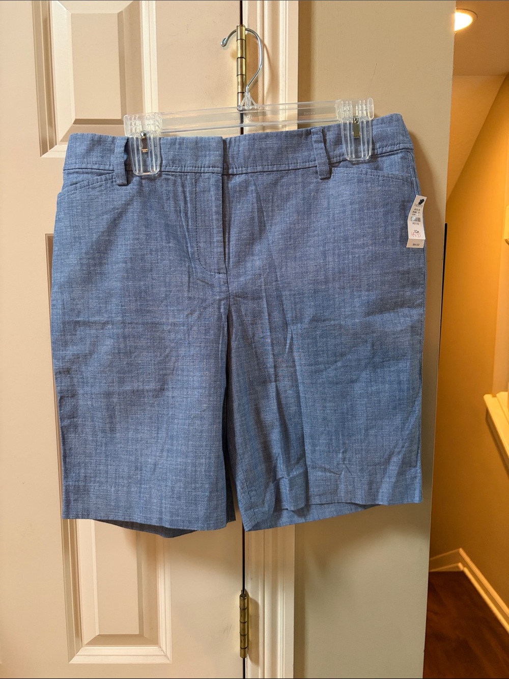 NWT Talbots Light Blue Chambray-Style Bermuda Shorts, 10 petite